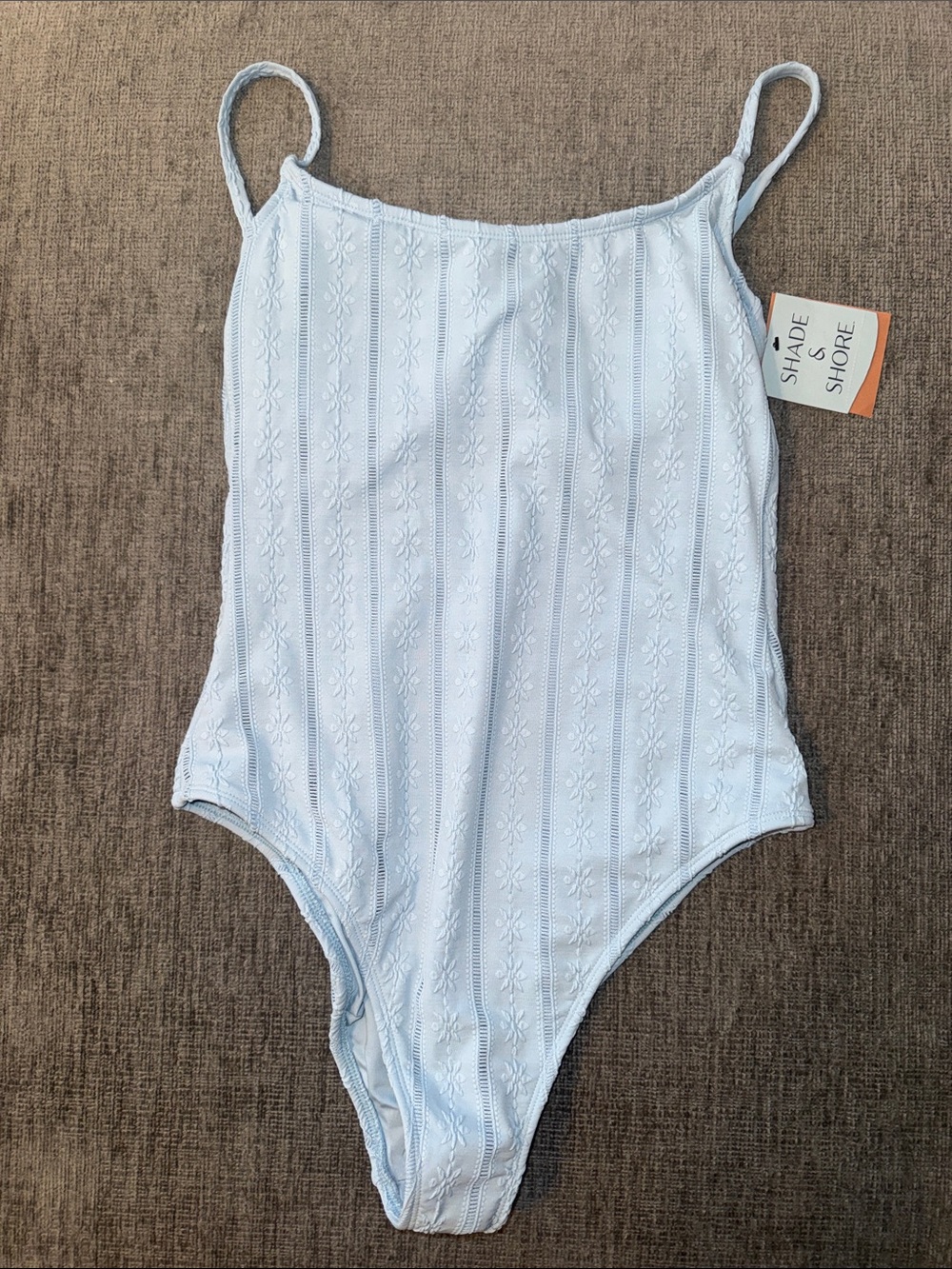 Medium Shade & Shore Light Blue Ribbed One-Piece Swimsuit NEW